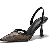 Coutgo Womens Slingback High Heels Sandals Mesh Closed Pointed Toe Stiletto Pumps Party Wedding Dress Shoes