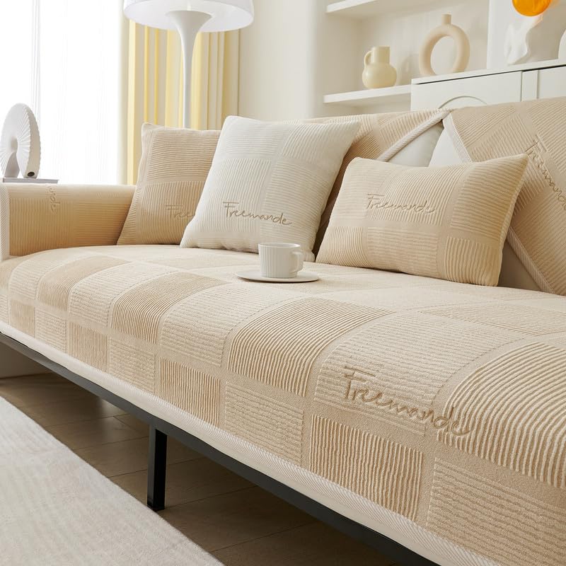 Soft Milk Fleece Sofa Covers Washable - New Sofa Cushion Covers, Non-Slip Sofa Cover 1 2 3 Seater Couch Covers for Sectional Sofa, Sofa Slipcovers L Shape Furniture Protector (Light Coffee, 90x210cm)