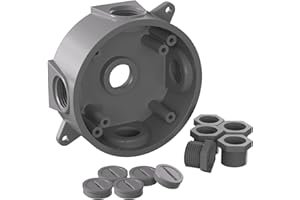 JC-LGL 5 Hole 1/2-Inch or 3/4-Inch Weatherproof Round Electrical Outlet Box, Include 5-1/2 in. Reducer Bushings & 4-3/4 in. Closure Plugs, UL Listed, Gray (1 Pack)