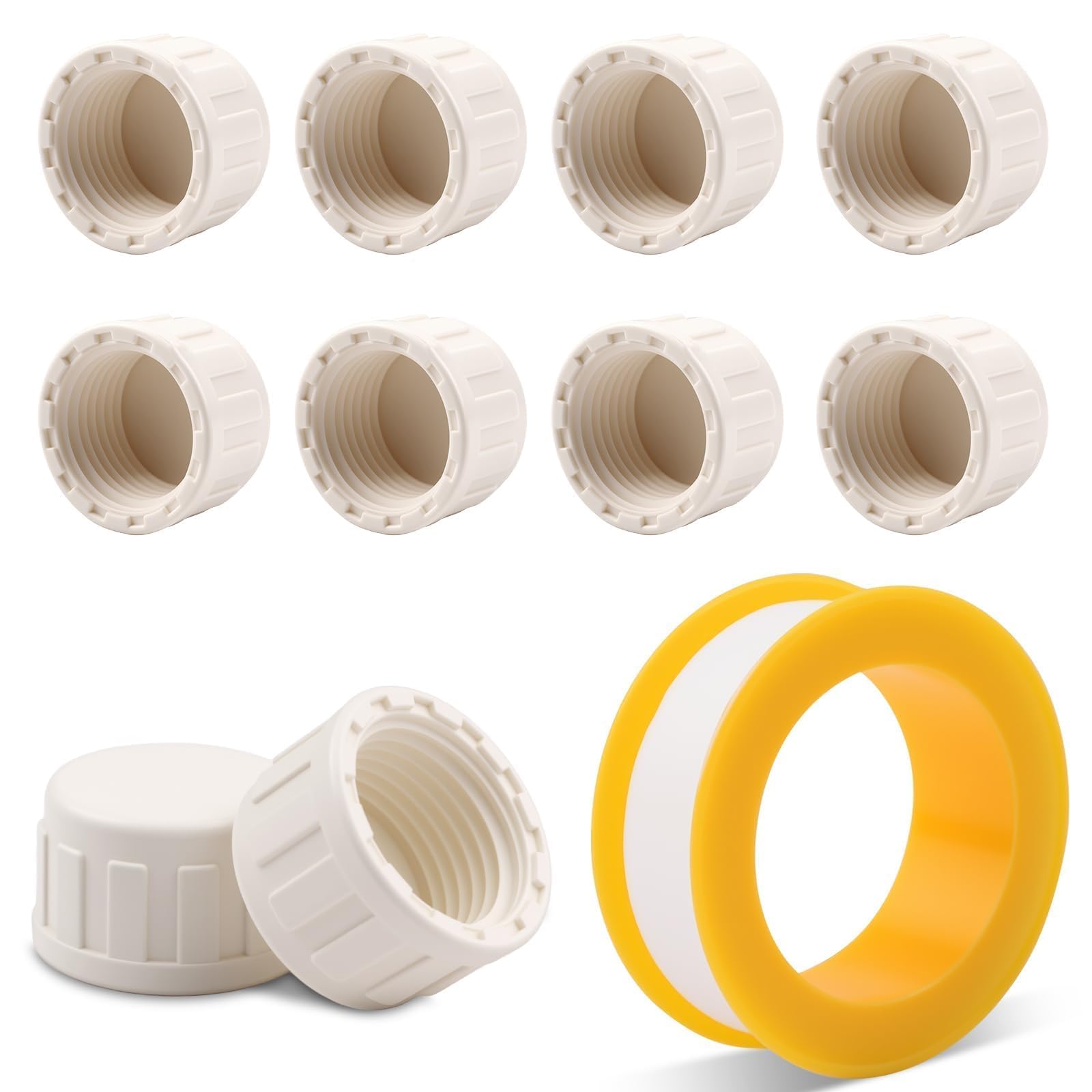 Photo 1 of 10 Pack 1/2" PVC Female Sprinkler Caps off Threaded Cap with Tape, Schedule 40 End Caps Fitting for Pipe, Sprinklers and Irrigation Systems 1/2 Pvc Sprinkler Garden Hose Cap ?
