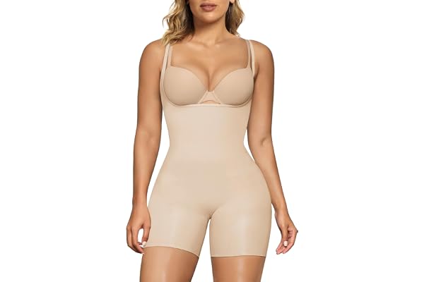 SHAPERX Open Bust Shapewear Bodysuit for Women Tummy Control Seamless Mid Thigh Body Shaper Snatched Waist