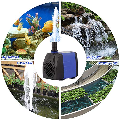 YCTECH 8W 158GPH Submersible Water Pump for Pond, Aquarium, Fish Tank Fountain Water Quiet Pump Hydroponics, with 2 Nozzles for Pond (8W 158GPH)