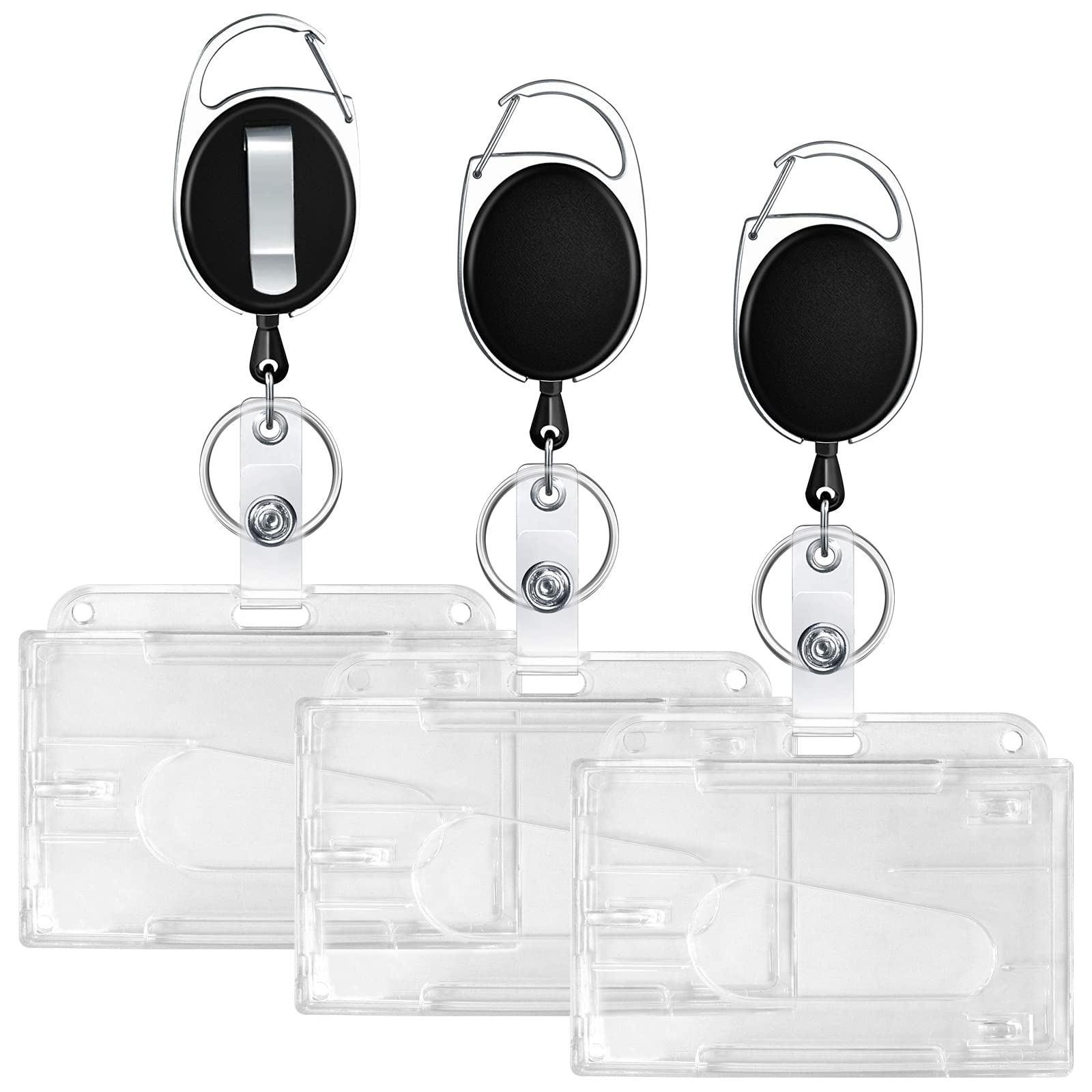 Redamancy 3 Pcs Retractable Lanyard and Id Badge Holder, Retractable Keychain, Retractable Badge Reel, Retractable Keyring for School, Office, Identity Card, Key Ring and Belt Clip Attachment