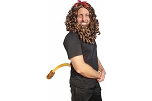 HandinHandCreations Cowardly Lion Curly Wig Costume - Full Lion Mane with Beard and Tail