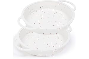 Vinino Silicone Round Cake Pan Set with Metal Reinforced Frame, 2 Pack Non-Stick 8 Inch Cake Pans Easy Release, Round Cake Mold with Handle, Dishwasher Safe (Cream-Heart)