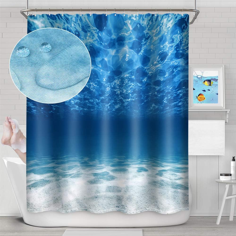 Hoomall Shower Curtain Waterproof Mould Resistance PEVA Fabric Bathroom Curtains Beach Decor Home Decor Bathroom Textile Leisure Blue Ocean Printing Bathroom Shower Curtains with Hooks 180 * 180cm