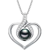 KANNSOAR Tahitian Black Pearl AAAA 18K White Gold Plated Sterling Silver Heart Pendant Necklace for Women Wife Mom Girlfriend Valentine Her Jewelry Gift for Anniversary Birthday Christmas
