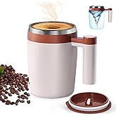 BECOMFY Self Stirring Coffee Mug, Automatic Magnetic Stirring Coffee Cup with Leak-Proof Lid Reusable Stainless Steel Mixing Mug for Travel, Office, Home - No Spoon Needed, Ideal Gift (Brown)