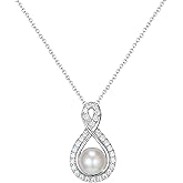 kissdove White Pearl Pendant Necklace Sterling Silver Infinity Symbol with Cubic Zirconia, Fine Jewelry Gift for Women, Best for Graduation, Mother's Birthday, and Special Occasions