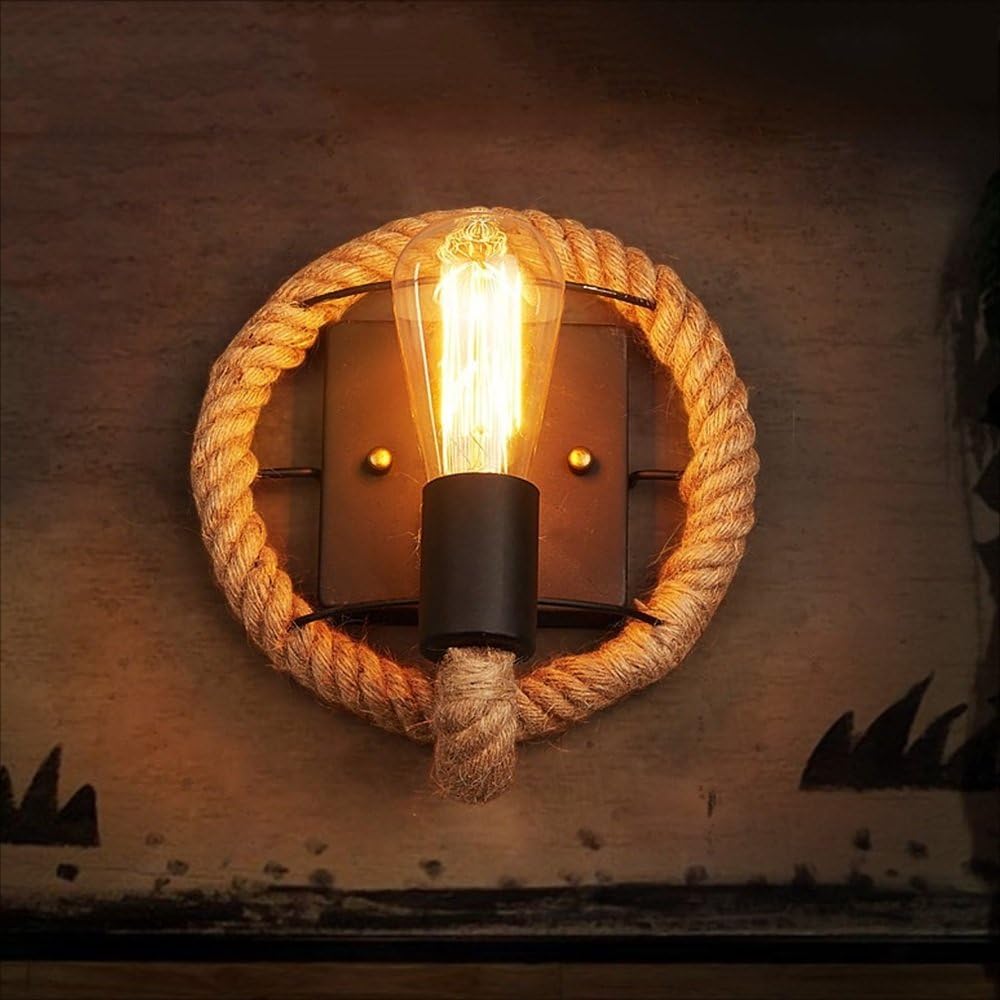 YHLED Loft Wall Lamp，Vintage Rope Wall Lamps Restaurant Wall Lamp Store Wall Lights Creative Wall Sconce Edison Iron Industrial Lamp