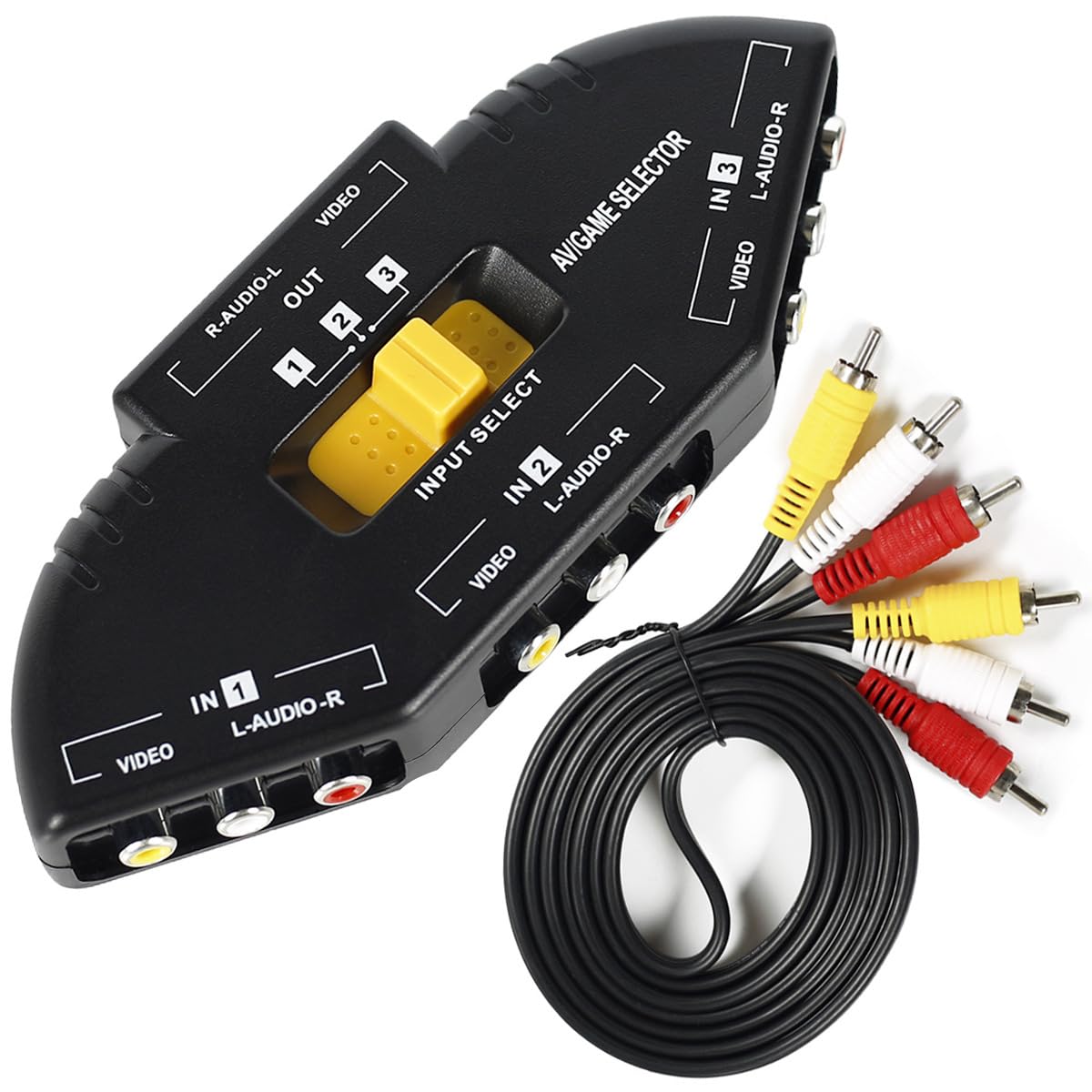 LEAGY 4-Way RCA AV Splitter Box Audio Video Switch Black