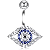 CRMAD Sterling Silver Evil Eyes Belly Button Rings - Hypoallergenic Navel Rings for Women - Body Piercing Jewelry