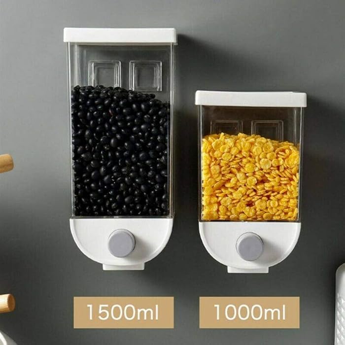 m·kvfa Airtight Food Storage Container- Wall Mounted Kitchen Food Storage Box Cereal Dispenser Oatmeal Cereal Flour Rice Snacks Sugar (1500ML)