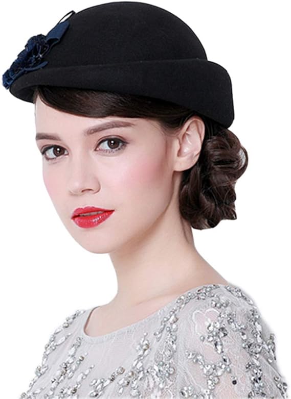 Womens Felt Berets Retro Upturn Brim Wool Cloche Church Wedding
