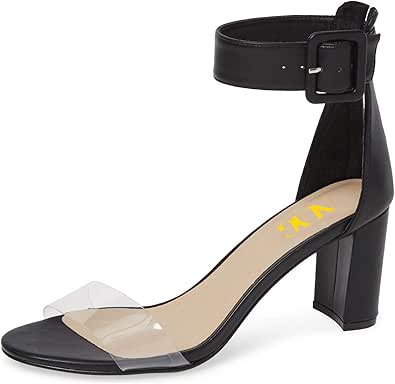 Amazon.com | NUYG Women Open Toe Chunky Block Heels Sandals Ankle Strap Clear Transparent 