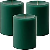 Mister Candle Dripless Unscented Green Pillar Candles, Set of 3 Hand Poured Solid Color Non-Scented Candles for Home Decor, Premium Wax, 60 Hr Burn Time - 3x4 Inch, Green