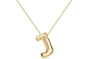Rhinelife Letter Necklace Bubble Initial Pendant Necklaces for Women Girl Cute Alphabet 14K Gold Plated Design Balloon Puffy Name Personalized Teen Jewelry
