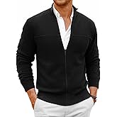 Runcati Mens Full Zip Cardigan Sweater Casual Mock Neck Cable Knitted Winter Chunky Sweaters Black