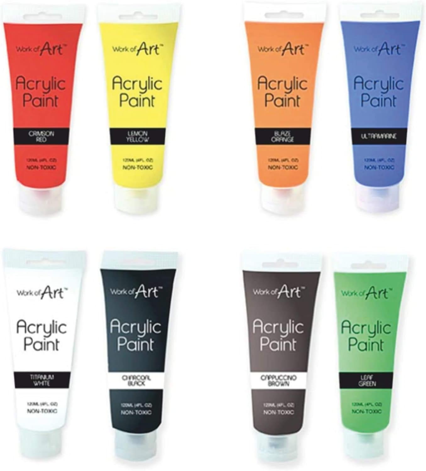 Karrma Ltd Acrylic Paint Set 8 Tubes 120ml Each of Assorted Colour Black, Blue, Brown, Green, Orange, Red, White