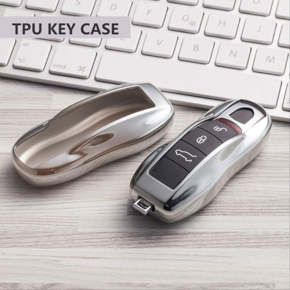 FINIMY Car Key Cover TPU Car Key Case Auto Key Protection Cover For Porsche Cayenne Macan Panamera Car Holder Shell Colorful Car-styling Accessories Silver