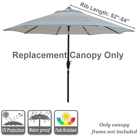 Bayside21 Umbrella Canopy For 8 Ribs 9 Ft Outdoor Patio Umbrella Vented Umbrella Canopy 9ft Market Umbrella Canopy 8 Ribs Non Faded Blue Grey Stripe Amazon In Garden Outdoors