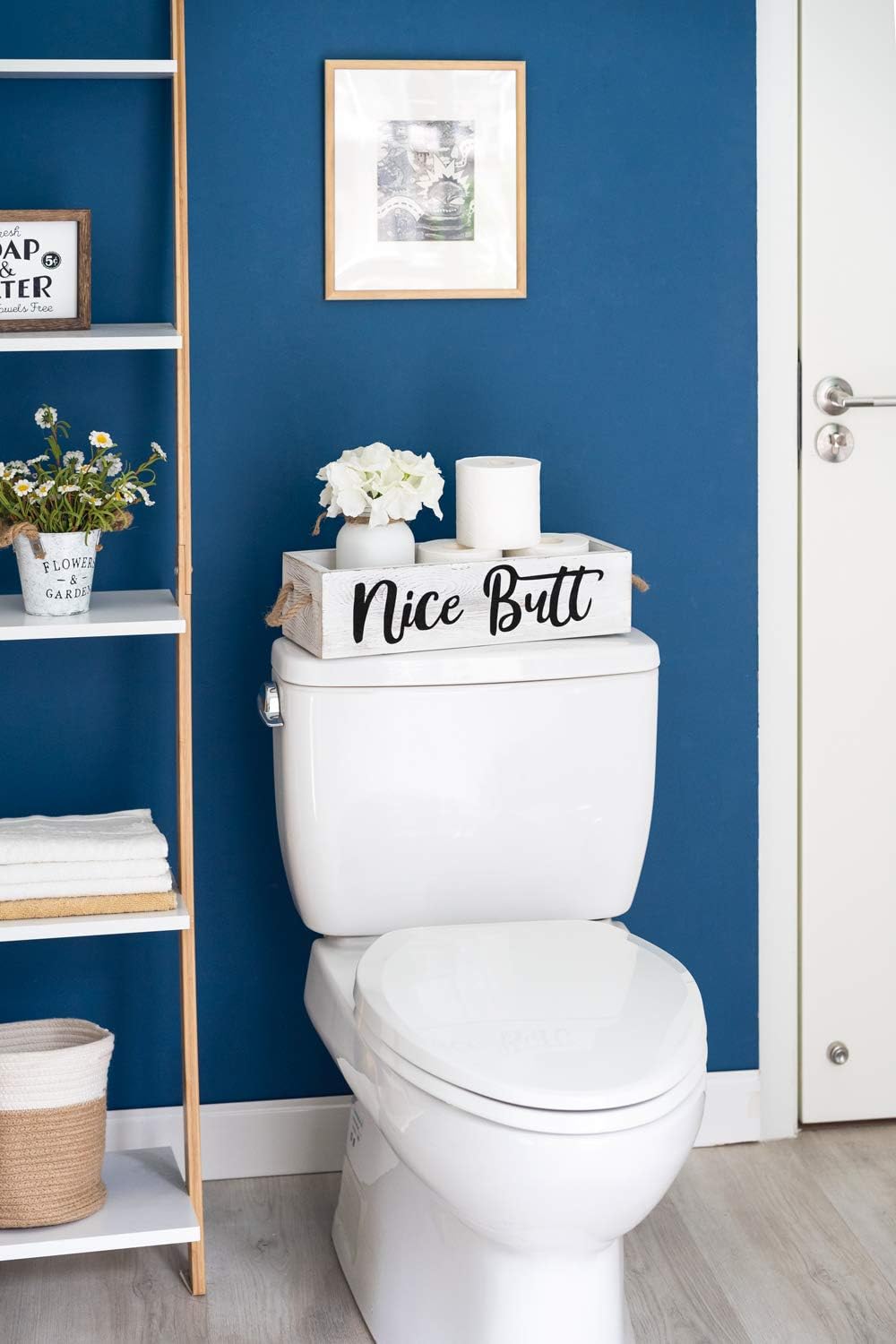 Tissue Holders White Major Jar And Artificial Flower Included Dahey 1 Pack Farmhouse Nice Butt Bathroom Decor Box 2 Sides Toilet Paper Holder Wood Tank With Funny Sign Rustic Decor For Kitchen