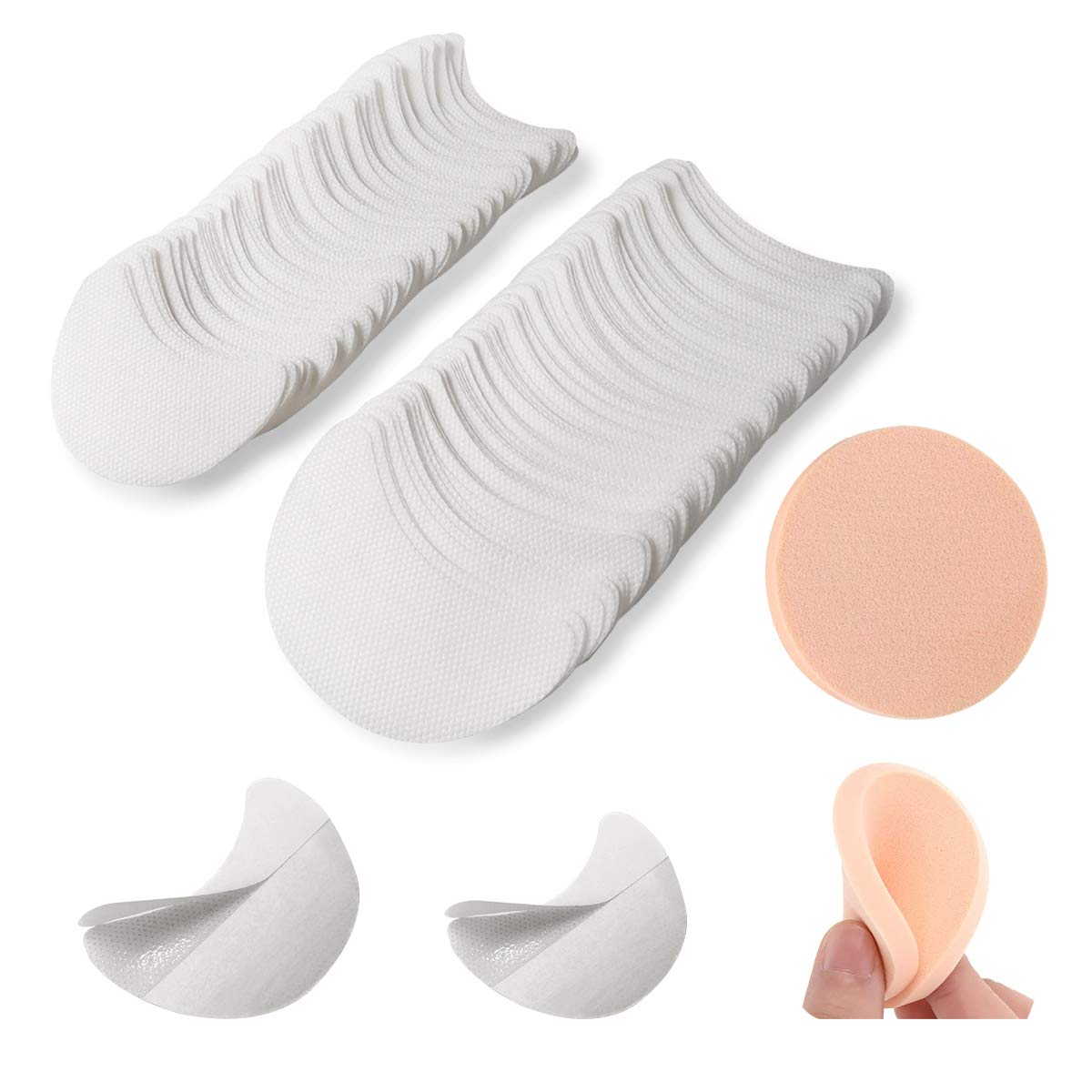 200pcs Disposable Makeup Under Eye Gel Pad Eye Shadow Sticker, Eyeliner Stencil Grafted Tape for Prevent Eyelash extension, Eyelash perming, Eyelash tinting, Lip Makeup Residue(with cosmetic sponge)