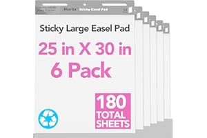 Nortix Flip Chart Paper, Sticky Easel Pads, Chart Paper for Teachers,Super Adhesive & Bleed-Resistant, Large Self-Stick Easel Paper for Classroom/Office, 25 x 30 inch, 30 Sheets/Pad, 6 Pads