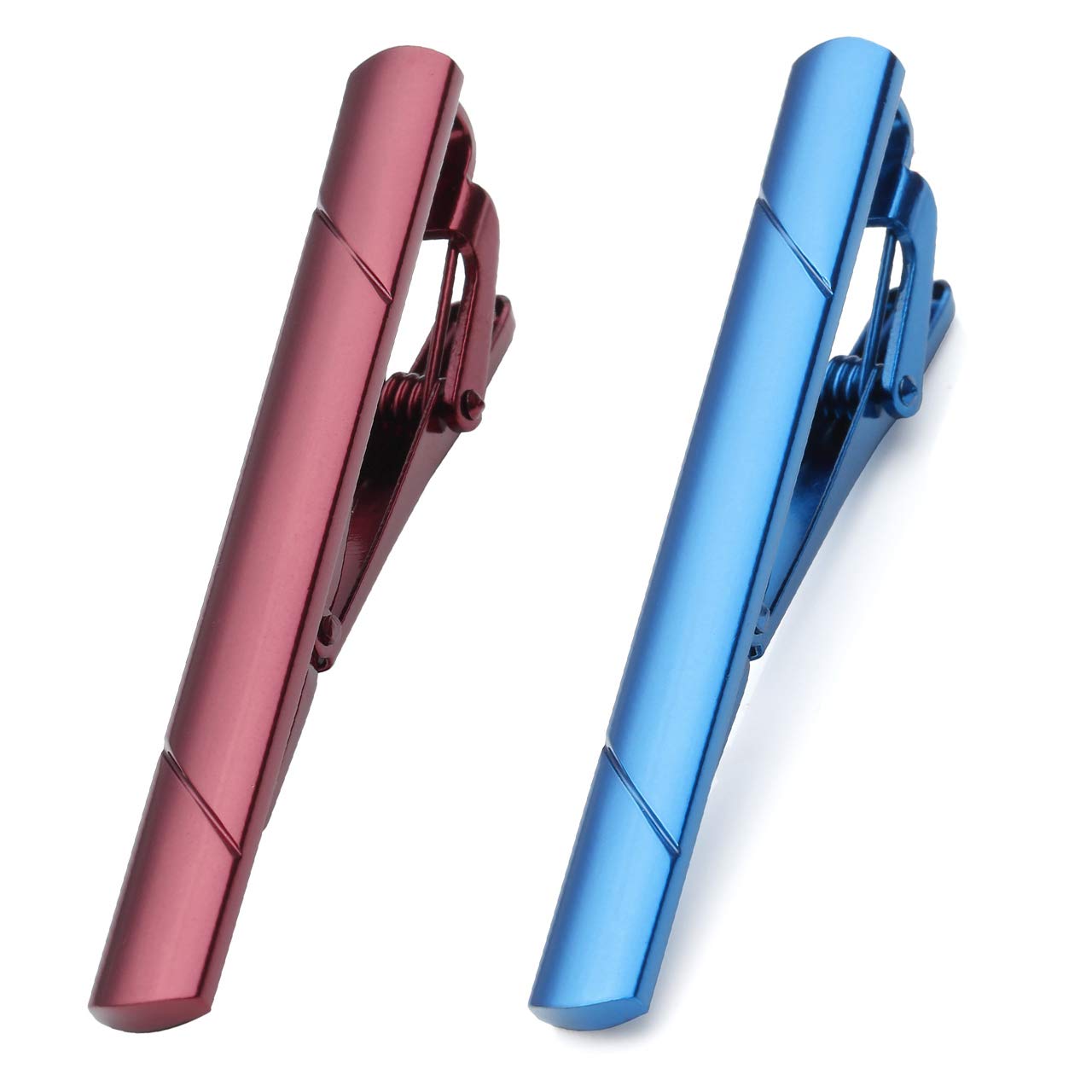 Zysta Formal Dress Shirts Men Boys Tie Clips Set Red Blue 58mm Stainless Steel Luxury Polished Skinny Necktie Bar Pinch Tack with Gift Box
