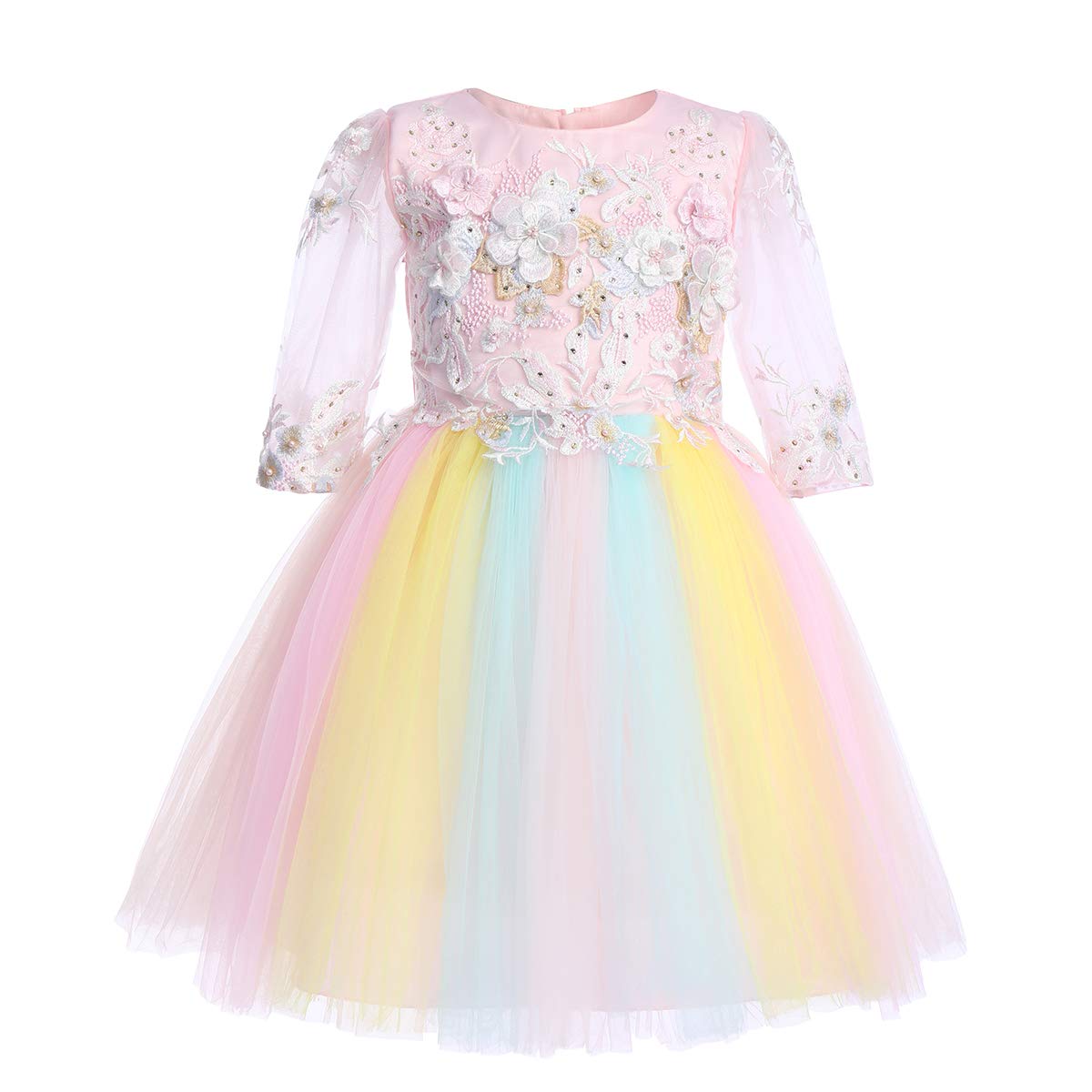 Set Completo Per Bambine: Gonna Tut&ugrave; Arcobaleno E Top Con Paillettes Unicorno