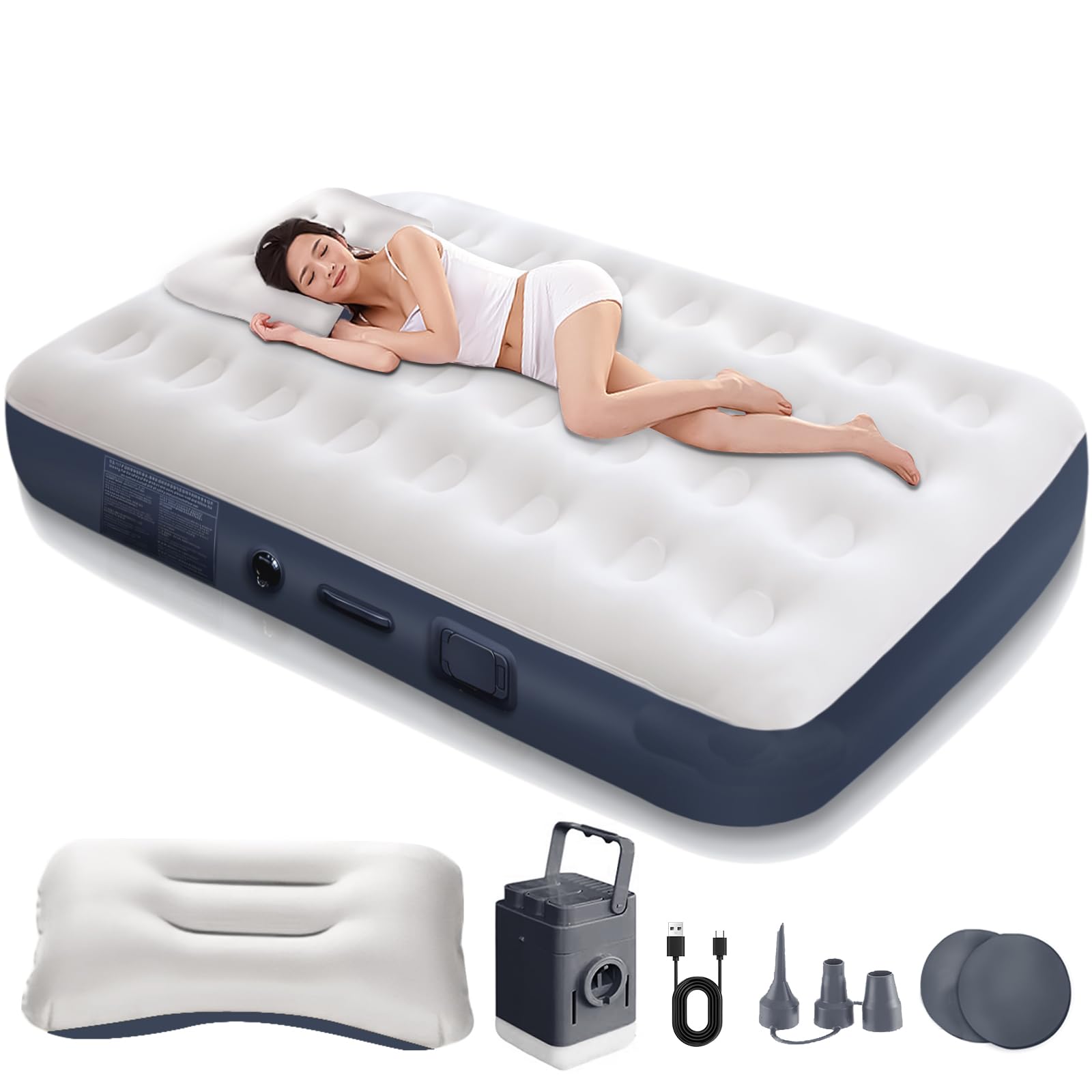 エアーベッド 電動【Amazon 限定ブランド】 ポンプ内蔵 シングルサイズ 電動エアーベッド 【60秒自動膨張】来客用 枕がある 折り畳み式 キャンプ用品 エアベッド 極厚 耐荷重300kg 持ち運び 屋内用 キャンプ アウトドア テント 車中泊マット 防災 避難用 190×100×25cm商品画像