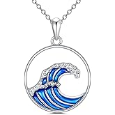 LELOUCHY Ocean Wave Necklace 925 Sterling Silver Blue Sea Pendant Necklace Wave Jewelry Gift for Women Mother Lover Girlfriend Daughter Sister Mothers Day Gifts Surfer Beach Jewelry Gifts