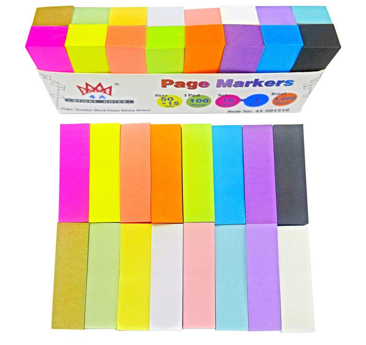 4A Sticky Notes, 0.6 X 2 Inches, Small Size,16 Colors, SelfStick Notes