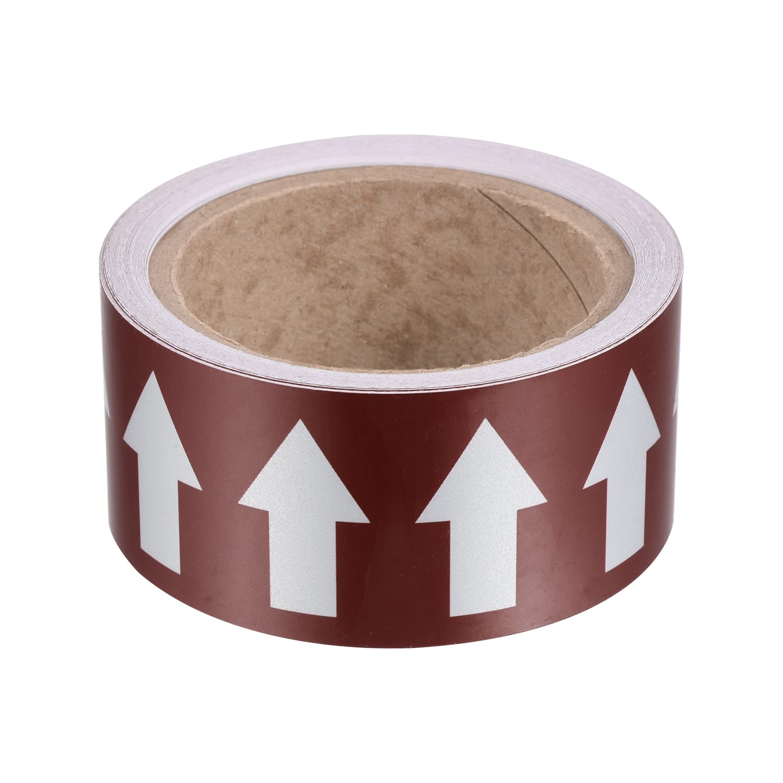 PATIKIL Flow Arrow Tape, Polyethylene Pipe Marking Sticker with Reflective Strips, Waterproof & Heat Resistant, for Pipe Flow Directional Identification, 2 inch x 66 ft, Brown/White