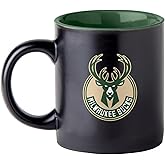 Boelter Brands Two Toned Matte Black Coffee Mug, NBA Team Logo with Inner Team Color (Milwaukee Bucks)