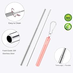 2 Pack Reusable Metal Straws Collapsible Stainless