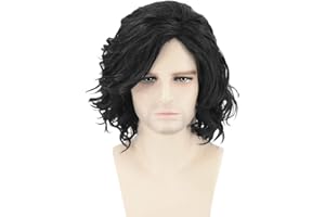 Topcosplay Mens Hair Wig Black Short Curly Fluffy Cosplay Halloween Costume Party Wigs