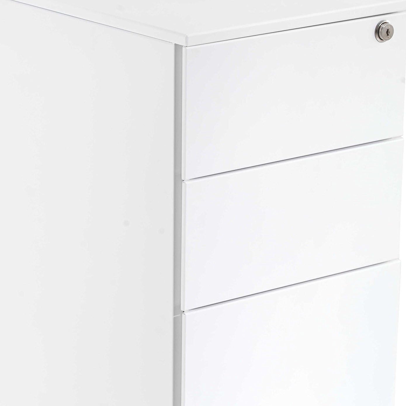 Office Hippo 3 Drawer Under Desk Slimline Mobile Filing Pedestal - Steel, White - Image 5
