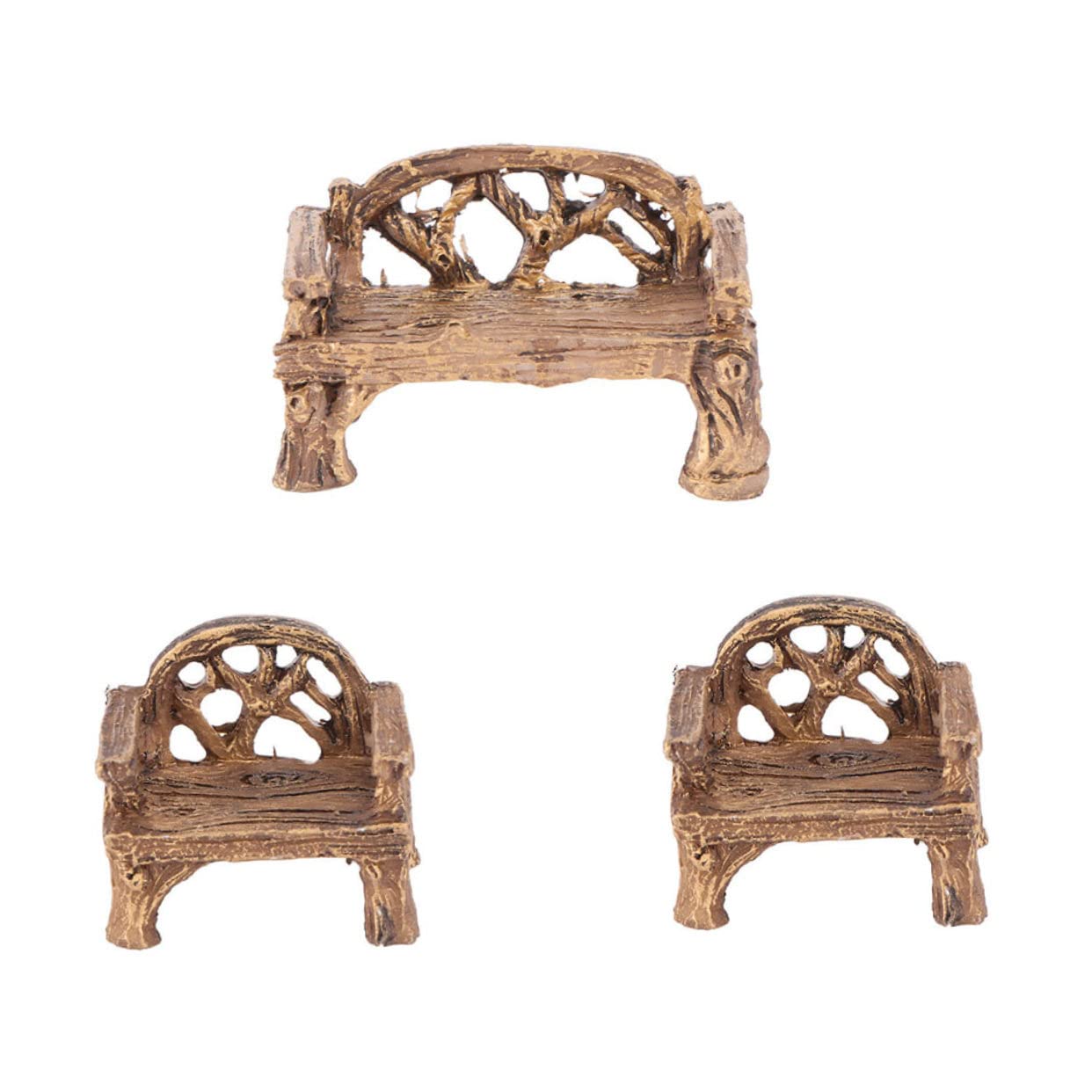 OFFSCH 3pcs Mini Garden Furniture Resin Craft Ornament Hand-painted Mini Bench Chairs for Fairy Gardens Bonsai Outdoor Decor
