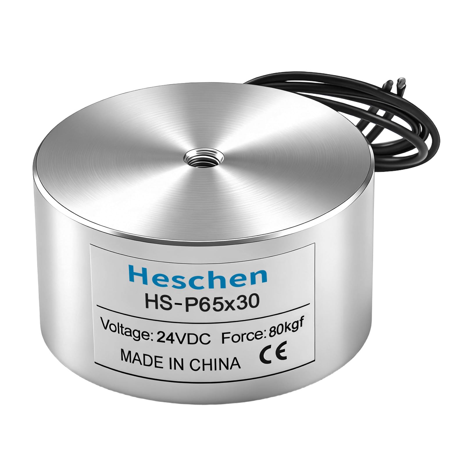 Heschen Electromagnet Magnet Solenoid P65/30, OD: 65mm, DC 24V, 80Kg/176 lb