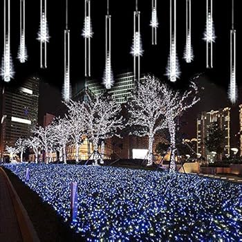 ZCplus LED Meteor Shower String Lights 11.8 Inch 8 Tube 144 LEDs Snow Falling Raindrop Cascading Light for Wedding Xmas Garden Tree Decor ( White)