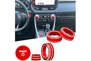 HDUFC for Toyota RAV4/RAV4 Hybrid 2023 2024 2025 air Conditioning knob Cover, Start Button Cover Decorative Ring, Volume, Aluminum Alloy Decoration (RAV4 Hybrid, red)