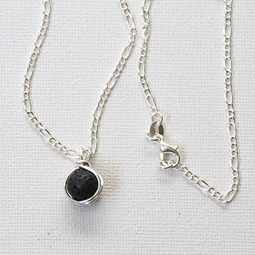 Lava Rock Aromatherapy Black Bead Necklace - Wirewrapped Jewelry - 20" Sterling Silver Chain