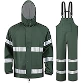 Crivce Rain Suits for Men Waterproof Heavy Duty,Reflective Rain Gear Jacket and Bib Overalls for Outdoor Fishing Construction
