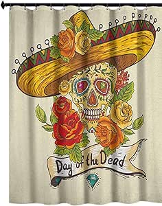 Aishare Store Cortina de baño con calavera de azúcar, calavera en un
