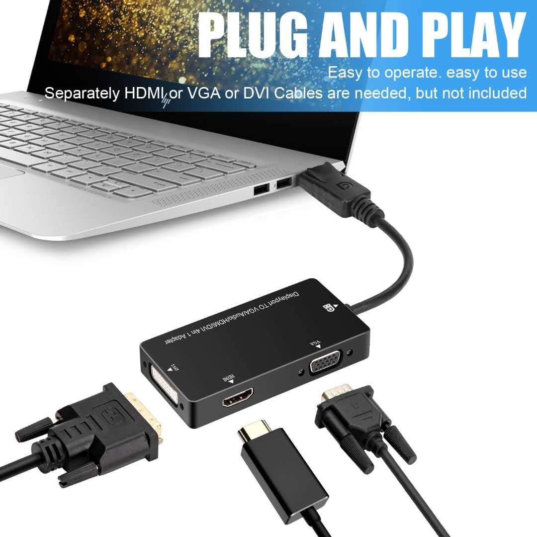 Multiport Display Adapter DisplayPort Adapter 4K Resolution Multiport 3 in 1 Active DisplayPort ...