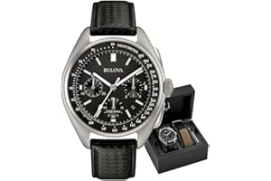 Bulova Men's Archive Series Lunar Pilot 6-Hand Chronograph High Performance Quartz Stainless Steel and Black Nylon Strap Watch Set, Sapphire Crystal Style: 96B251