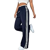 Floerns Women's Striped Side Wide Leg Y2k Pants Drawstring Elastic Waist Casual Baggy Streetwear Pants