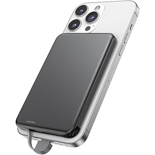 NZKEEYZI for MagSafe Portable Charger, 0.3" Ultra Slim 5000mAh Magnetic Power Bank, 25W PD Fast Charging Battery Pack with Built-in Cable, Travel Battery Bank for for iPhone 16/15/14/13/12, Black