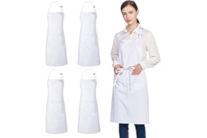Jubatus 4 Pack 100% Cotton Aprons with 2 Pockets Cooking Chef Kitchen Adjustable Bib Apron for Women Men, White